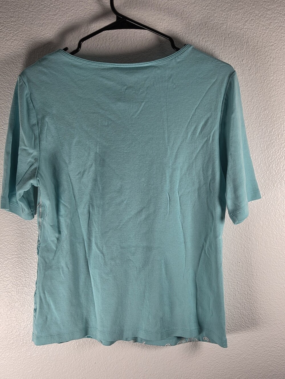 Karen Scott Women's Size PL Aqua Floral Embellished Short-Sleeve Tee - Picture 5 of 7